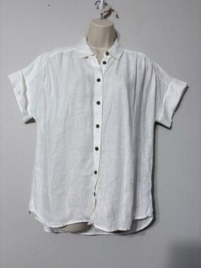 Baird McNutt Irish Linen for J Crew White Relaxed Fit Gathered Detail Short Slee